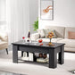 Coffee Table Lift Top with Storage Compartment and Separated Open Shelves (Black)