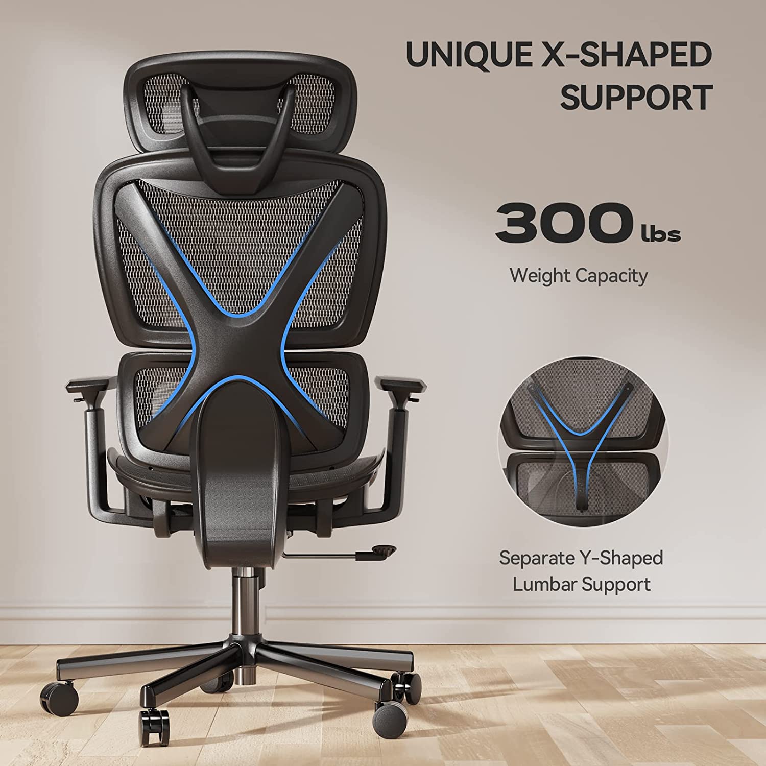 NOBLEWELL Ergonomic Office Chair High Back Mesh Computer Chair with Lumbar  Support Adjustable Armrest, Backrest and Headrest,BIFMA Certified 