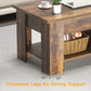 Coffee Table Lift Top with Storage Compartment and Separated Open Shelves (Vintage Brown)