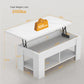 Coffee Table Lift Top with Storage Compartment and Separated Open Shelves (White)